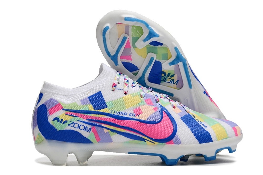 Nike California Zoom Mercurial Vapor 15 Elite FG Soccer Cleats - White/Blue/Multicolor