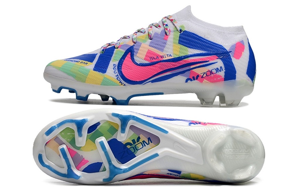 Nike California Zoom Mercurial Vapor 15 Elite FG Soccer Cleats - White/Blue/Multicolor