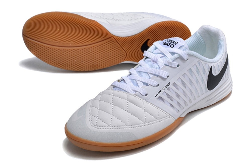 Nike Lunar Gato II Low Top IC Indoor Cleats - White/Light Brown